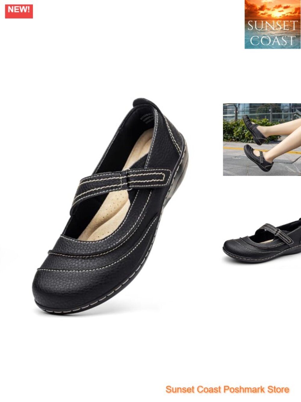 Women's Leather Mary Jane Flats Comfortable Lightweight Cute Business Casual
